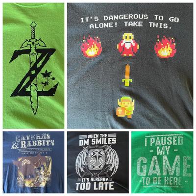 (5) Mens Gaming T-Shirts 2X-3X ft. Zelda & DND