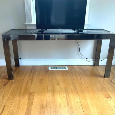 60” Long Mirror-Finish Table with Shiny Grid Top