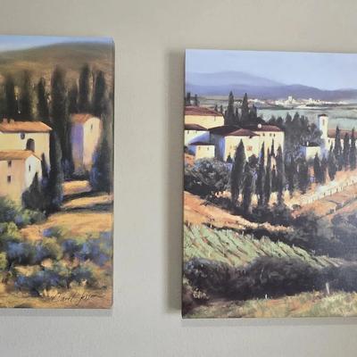 Canvas Painting By CAROL JESSEN Italian Countryside Italy 32” X 32”ea