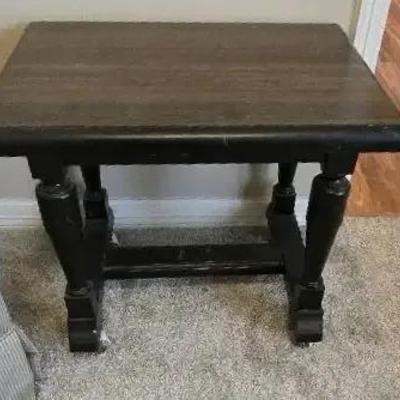 Vintage Dark Wood Stand On Wheels 