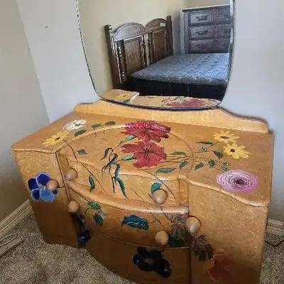 Mid Century Floral Vanity/Dresser-Upstairs