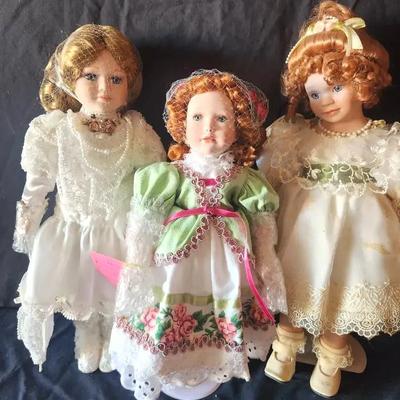 #1 Porcelain Doll Trio  Crowne Fine Porcelain Dolls
(One 16", One 14", One 11")