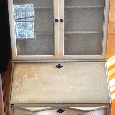 French Flair! Antique Yellow Cream Secretary Desk w/ Hutch & Claw Feet
