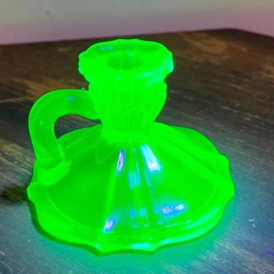 Teal Uranium Glass Candlestick Holder 