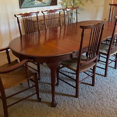 Pennsylvania House Cherry Toned Dining Room Table Walter Of Wabash With 3 Leaves & 7 Chairs 
