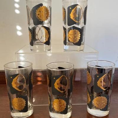 WM James Sun And Moon Black & Gold Highball Glasses Set Of 5