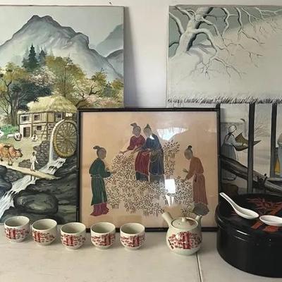 Beautiful Asian Tea Set & Art Work