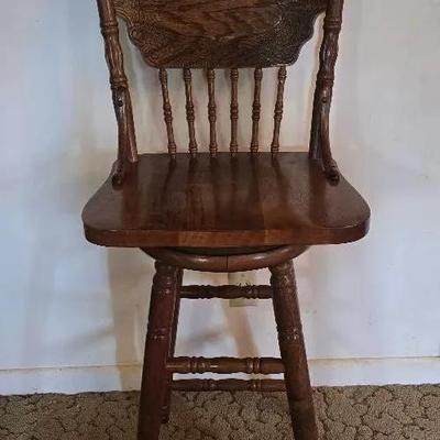 Vintage Solid Wood Swivel Bar Stool