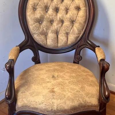 Pelham, Shell & Leckie Victorian Style Upholstered Wooden Parlor Armchair