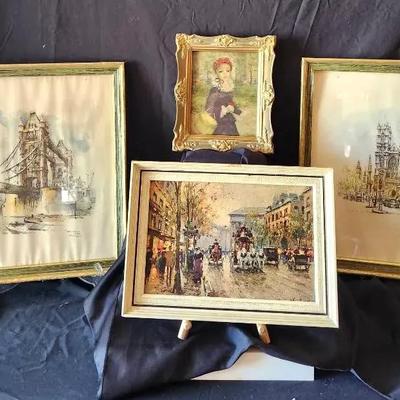 Assorted Framed Art Prints  London Scenes, Paris Street Scene & Portrait