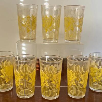 MCM Anchor Hocking Yellow Rose Tumblers Set Of 8