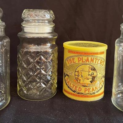 Set of 3 Vintage Planters Mr. Peanut Glass Jars  75th Anniversary & 1984 Diamond Pattern
