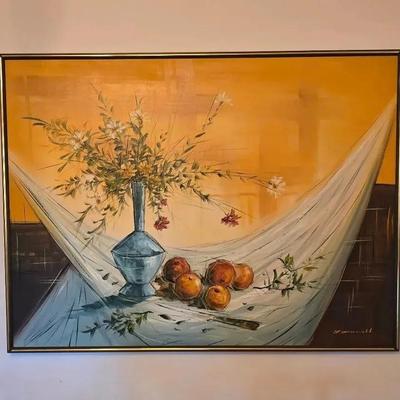 Vintage Large Colorful Still Life Canvas Wall Art