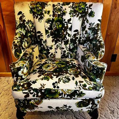 Green Floral Wing Back Chair