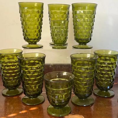 Indiana Colony Whitehall Avocado Green Cubist Glasses