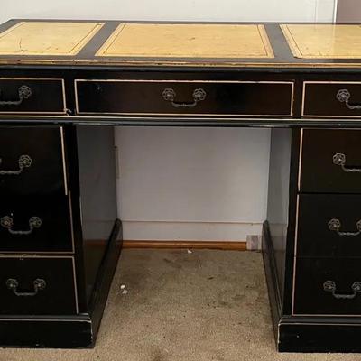 Chinoiserie Style Black Lacquer Desk With Leather Top