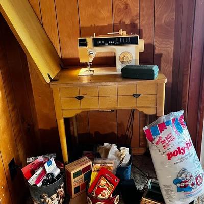 Singer Sewing Machine In A Table Plus Mystery Supplies