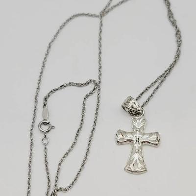 925 Silver Openwork Sterling Cross Pendant Necklace 