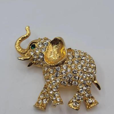 Rhinestone Elephant Pin Brooch Signed 