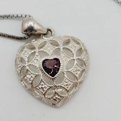 Avon Sterling and Amethyst Heart Pendant  with Sterling Chain