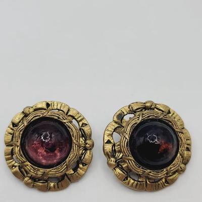 Chanel 1984 Amethyst Glass Gripoix Clip Earrings