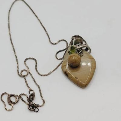Multi Stone Sterling Southwest Pendant Necklace 925 Silver