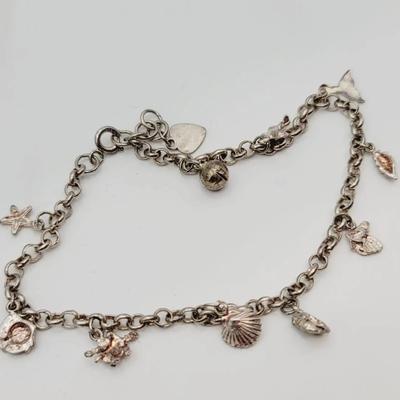 Sterling Ocean Dolphin Shells Jingle Charm Bracelet
