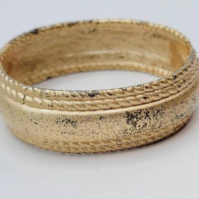 Gold Tone Antiqued Clamper Bracelet Vintage Glam