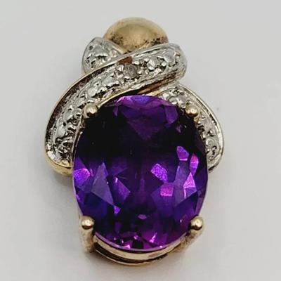 Gold Wash Sterling 925 Amethyst Diamond Chip Pendant 