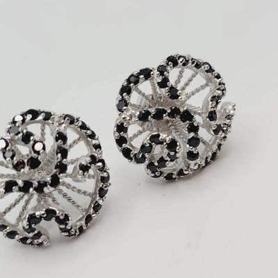 Sterling Floral Gem Earrings Post 925 Silver
