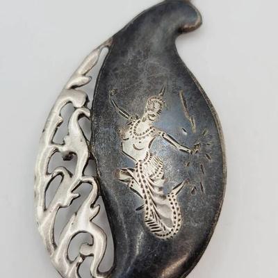 925 Sterling Silver Siam Niello Dancer Pin Pendang 