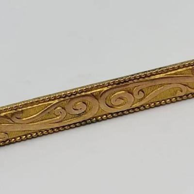 Gold Plated Victorian Scroll Bar Pin Antique 