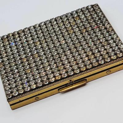 Rhinestone Cig Case Gold Tone Vintage 