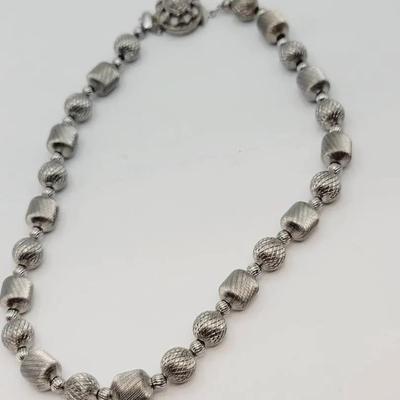 Textured Mid Century Silver Tone Necklace 