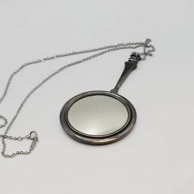 Sterling Mirror Pendant Necklace 925 Silver