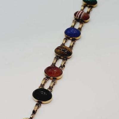 12k GF Multi Gem Scarab Bracelet Egyptian Revival 