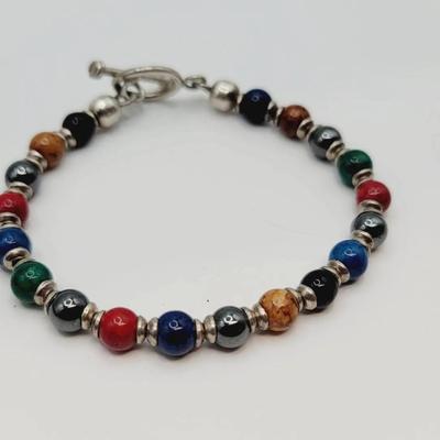 Multi Gem Sterling Silver Bracelet Toggle Clasp