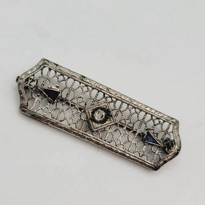 Edwardian Sterling Silver and Paste Filigree Pin Antique 