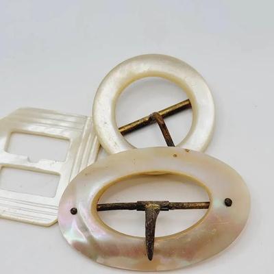 3 pc Mother of Pearl Buckles Antique 