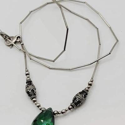 Faceted Green Stone Sterling Necklace 