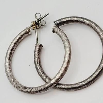 Sterling Tooled Hoop Earrings 925 Vintage Silver 