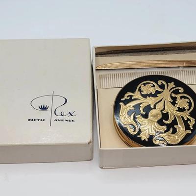Rex Fifth Avenue Enamel Compact And Gold Tone Comb