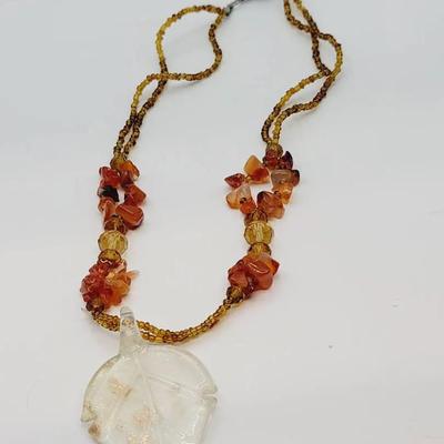 Mixed Gem Dichroic Glass Autumn Leaf Necklace