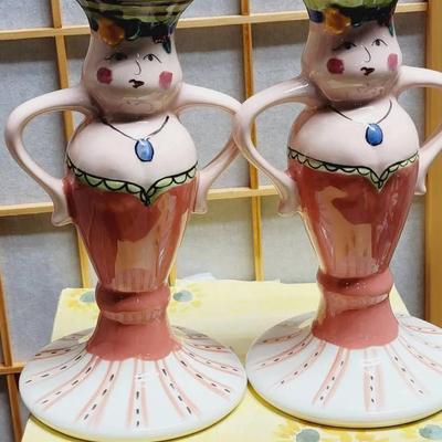 Pfaltzgraff Pistoulet Madame Claude Candlesticks Pair Iob