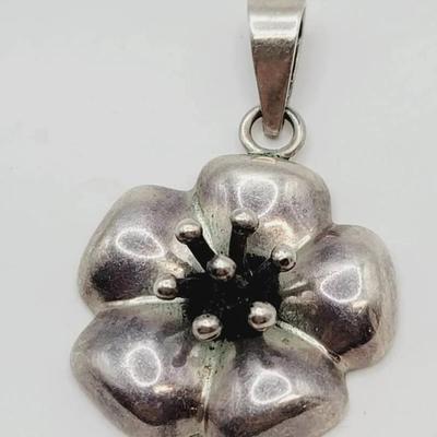 Mexico Silver Hibiscus Flower Pendant Sterling 925