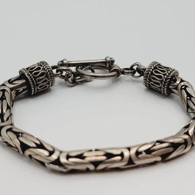 925 Silver Byzantine Chain Heavy Sterling Bracelet 