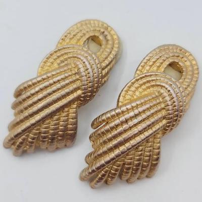 Givenchy Vintage Clip Earrings Rope Design Gold Tone
