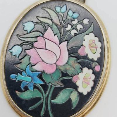 Avon Floral Tile Pendant Necklace Vintage 