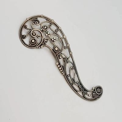 Sterling Silver Filigree Paisley Pin Brooch