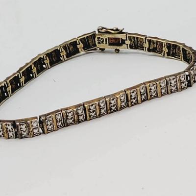Gold Tone 925 Sterling Tennis Bracelet with Diamond Chips 